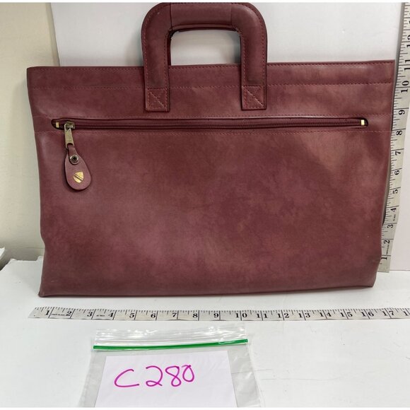Vintage Burgundy Faux Leather Briefcase Tote Bag W/Top Handles/Zipper Pocket - Picture 7 of 7